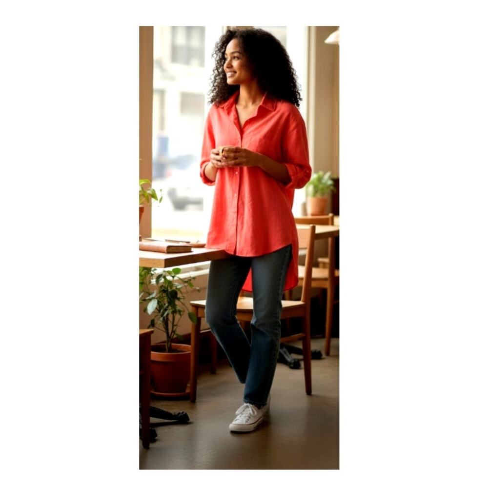 Tomato Red Linen/Cotton Button Up Shirt XXL NEW